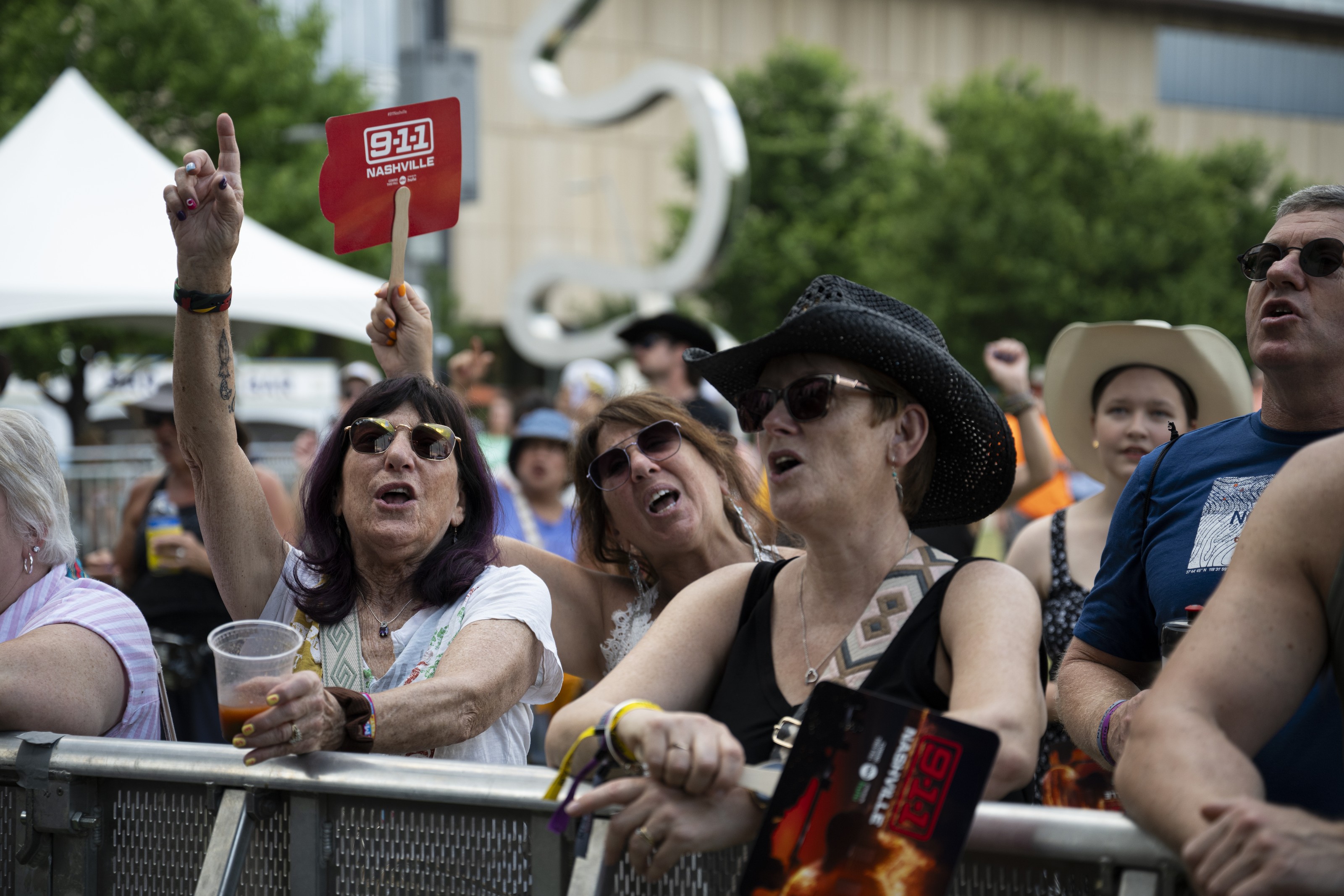 A large live performance at Ascend Amphitheater in downtown Nashville.