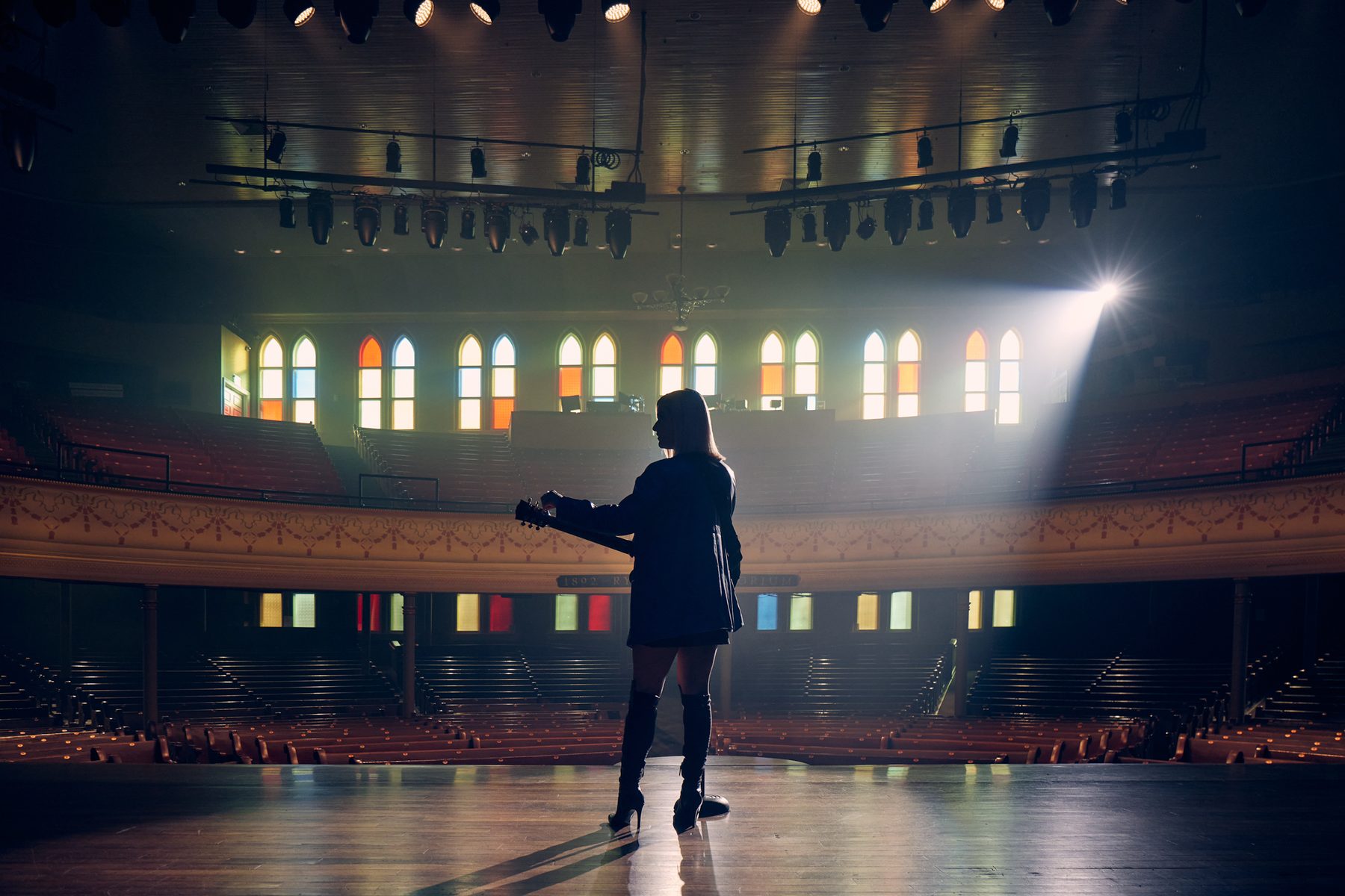 Cassadee Pope performing at the Ryman Auditorium.