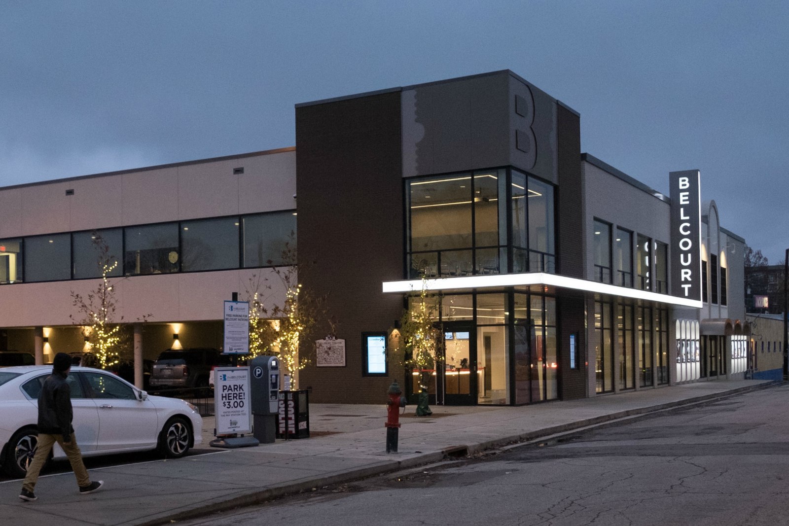 The Belcourt Theatre at dusk in Hillsboro Village.